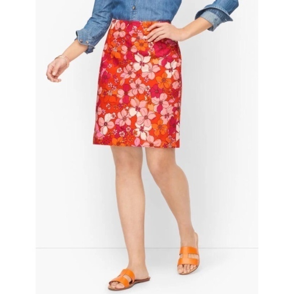 Talbots Tossed Flowers Canvas A-Line Skirt Bright Colorful Pink Orange 8 PETITE - Picture 11 of 13
